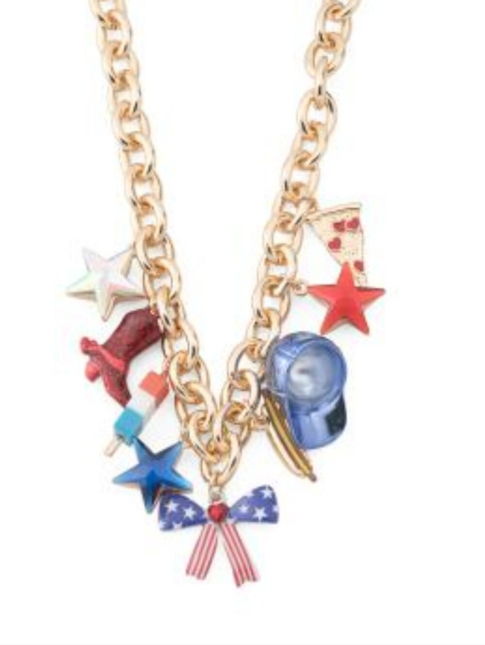 Betsey Johnson Gold-Tone Charm Necklace with Blue, Red, White Accents - Picture 3 of 3